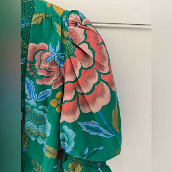 Love The Label Zuri Green Floral Smocked Ruffle Button Down Top Women's Size M - Picture 6 of 8